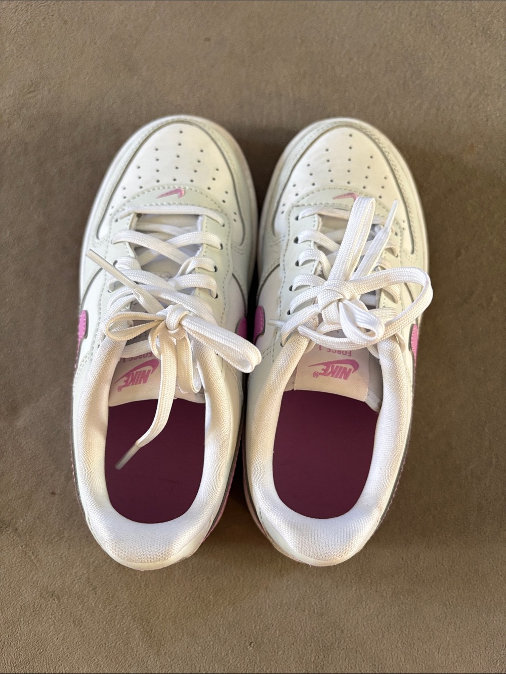 Nike little girls White Sneakers with Pink Accents